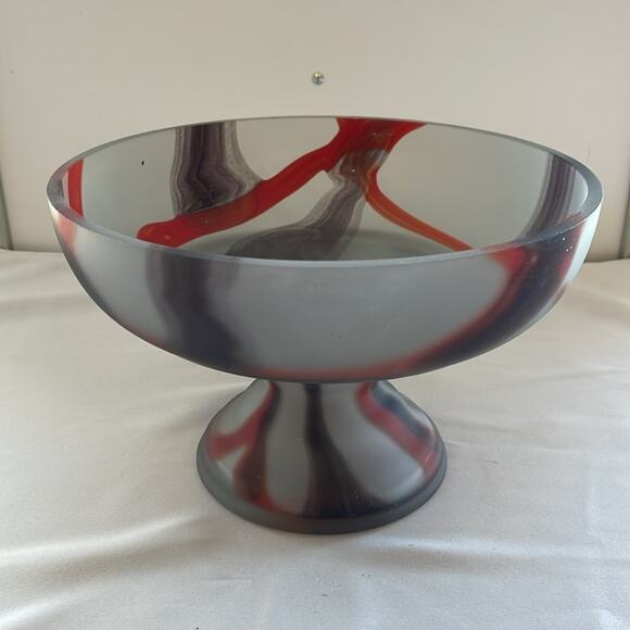 Handmade Blow Glass Fruit Bowl Vase Grey Red Multi - Picture 4 of 8